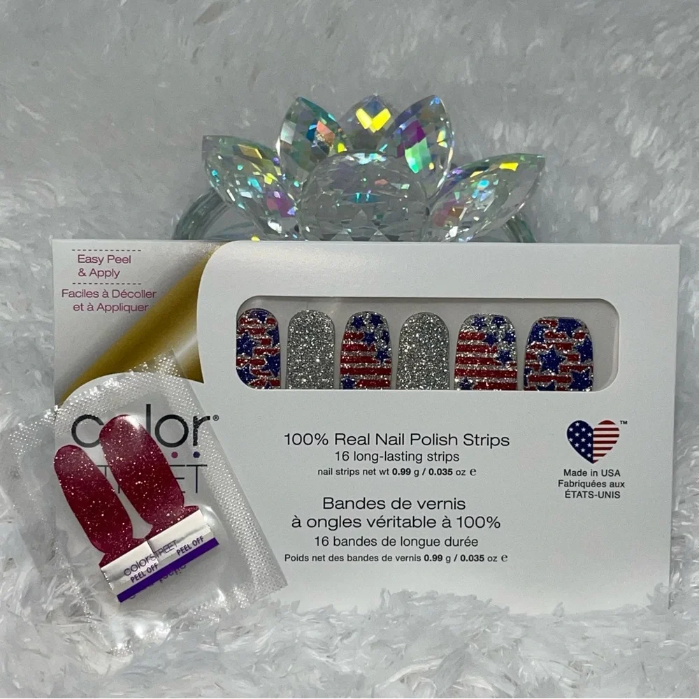 Color Street | Glitz and Glory, red silver blue stars & stripes glitter nails